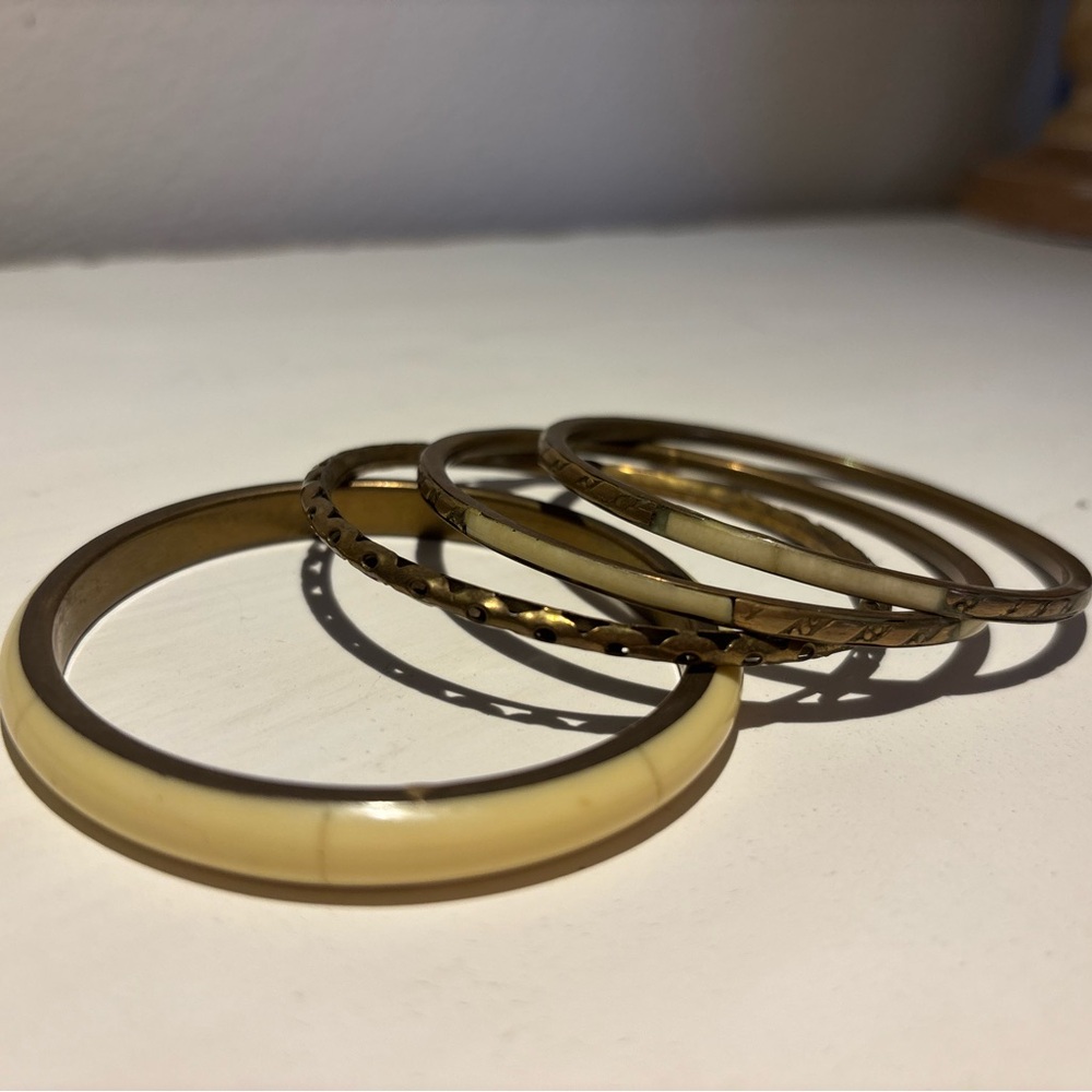 Elegant Gold and Cream Bangle Set